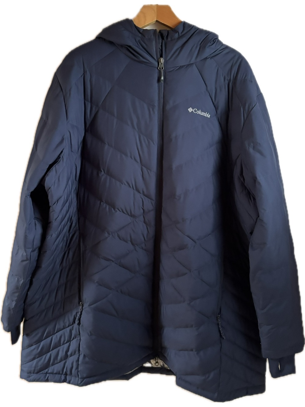 Columbia Women's Heavenly Long Hooded Jacket in Collegiate Navy